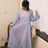 （預購）海天一線！澎袖條紋傘擺洋裝 S/M/L