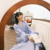 （預購）海天一線！澎袖條紋傘擺洋裝 S/M/L