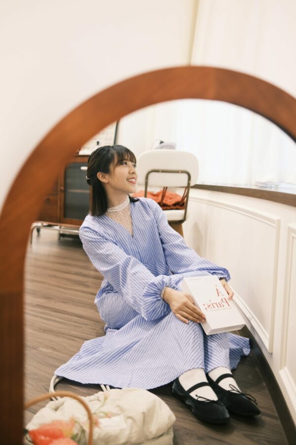 （預購）海天一線！澎袖條紋傘擺洋裝 S/M/L