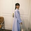 （預購）海天一線！澎袖條紋傘擺洋裝 S/M/L