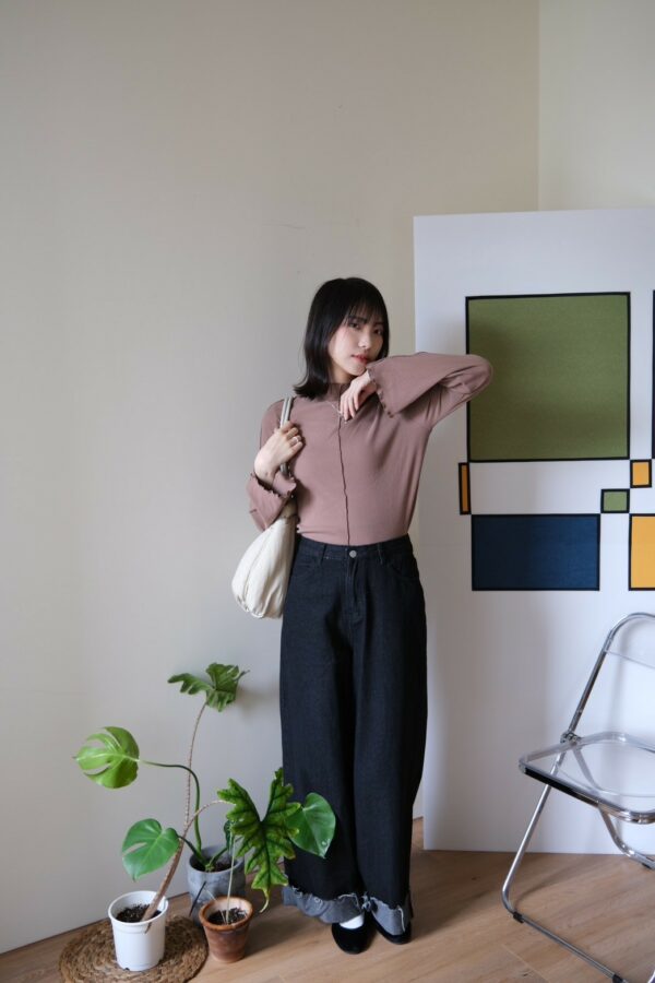 莊園旅人！反摺高腰牛仔寬褲 S/M/L