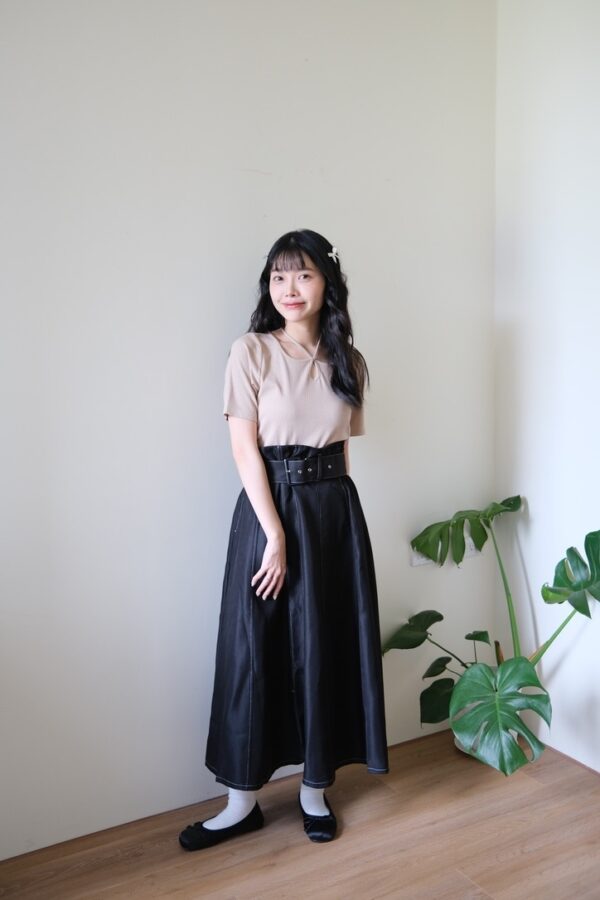 Japan❀不拘小節！車線寬腰帶傘擺牛仔裙S/M/L