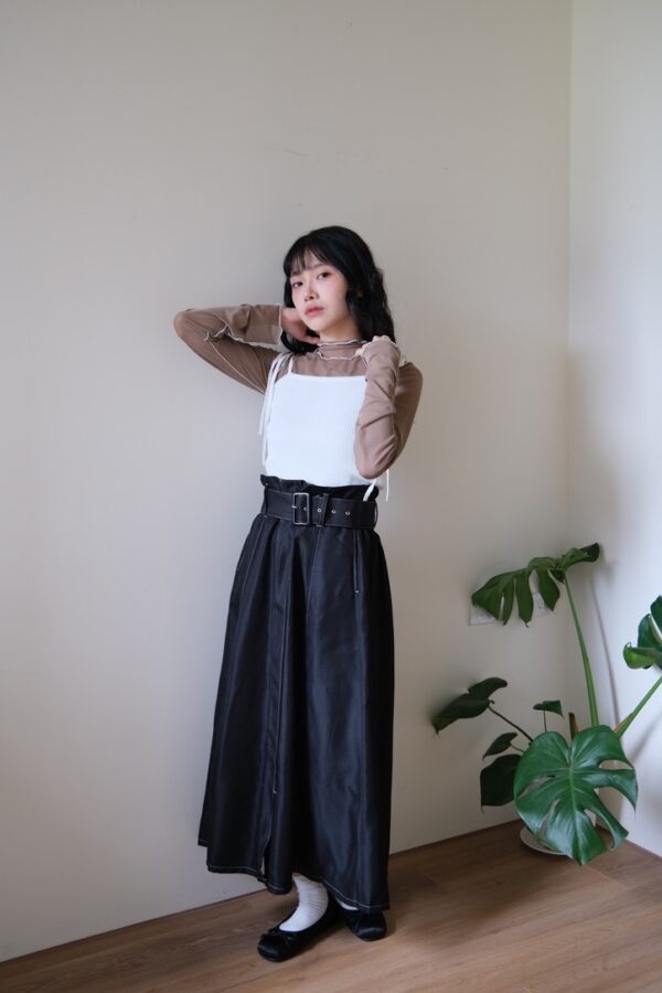 Japan❀不拘小節！車線寬腰帶傘擺牛仔裙S/M/L