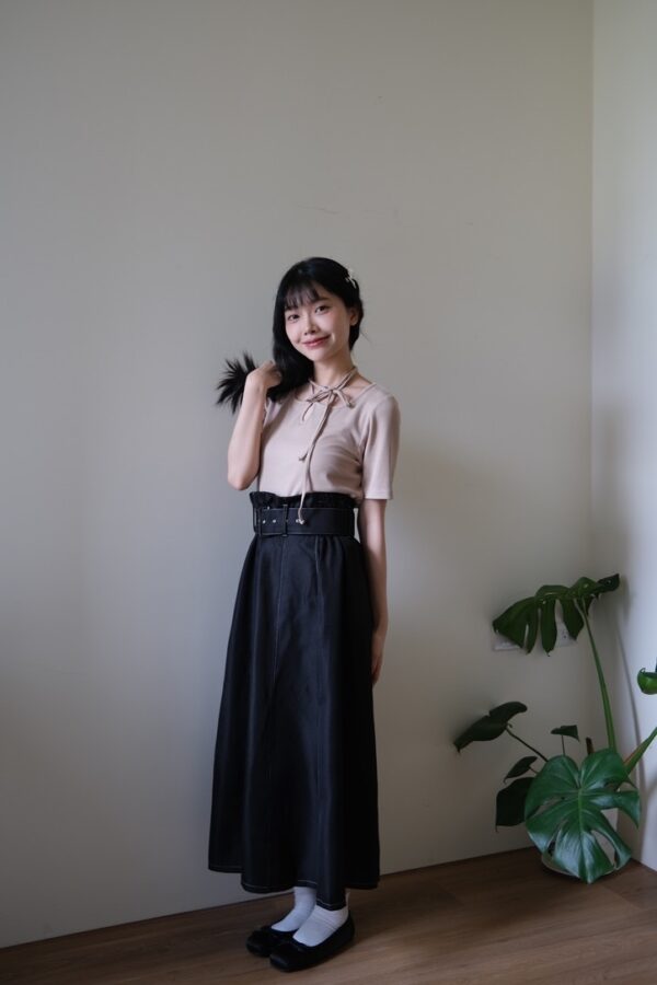 Japan❀不拘小節！車線寬腰帶傘擺牛仔裙S/M/L