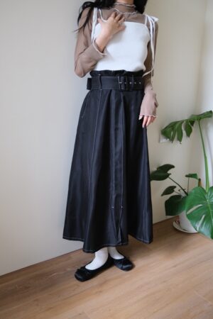 Japan❀不拘小節！車線寬腰帶傘擺牛仔裙S/M/L