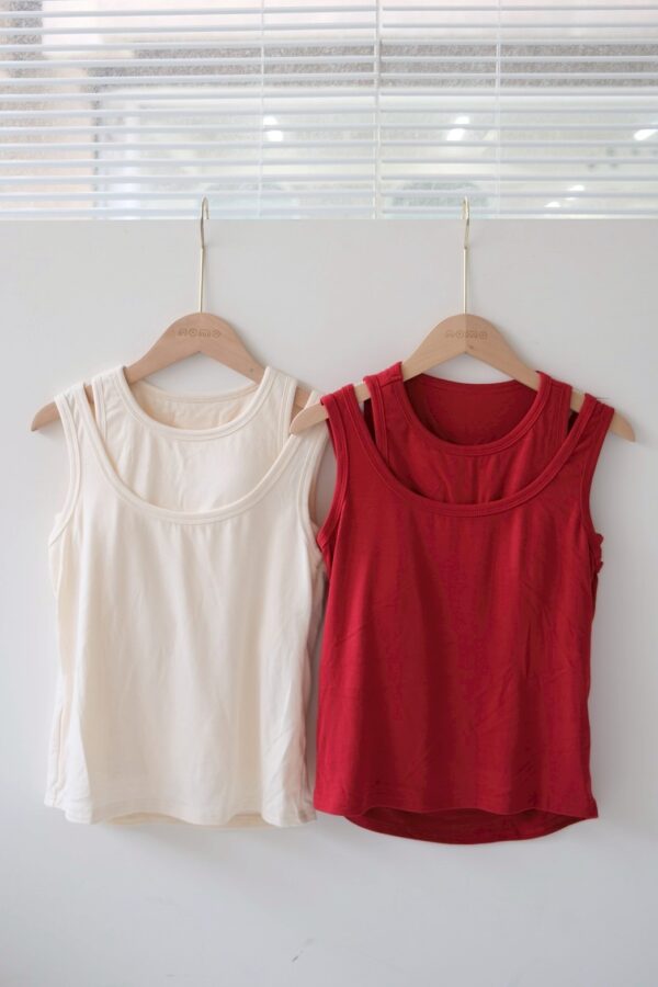 ❗️限量預購❗️ ꕤ 街角漫遊！假兩件彈性棉質bra top （S/M/L）紅