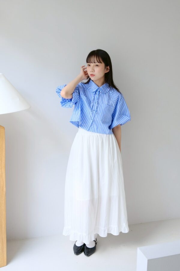 〔 ❗️限量預購 〕nomo ꕤ 澎然心動！澎袖綁帶短袖襯衫 條紋