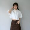 nomo ꕤ 澎然心動！澎袖綁帶短袖襯衫 白