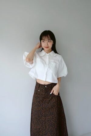nomo ꕤ 澎然心動！澎袖綁帶短袖襯衫 白