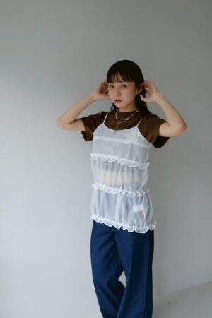 nomo ꕤ  夏日光芒！荷葉層次細肩帶背心（S/M/L）白