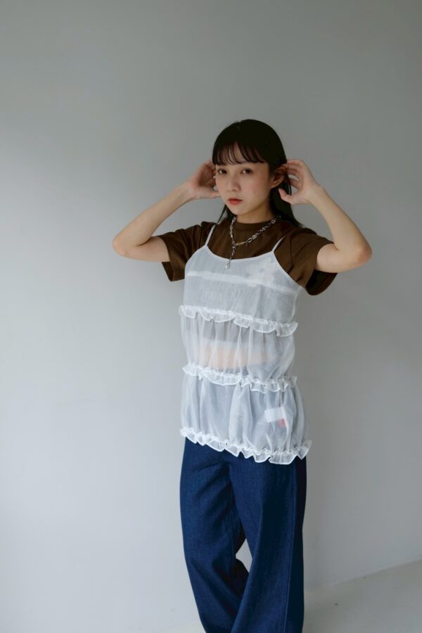 nomo ꕤ  夏日光芒！荷葉層次細肩帶背心（S/M/L）白