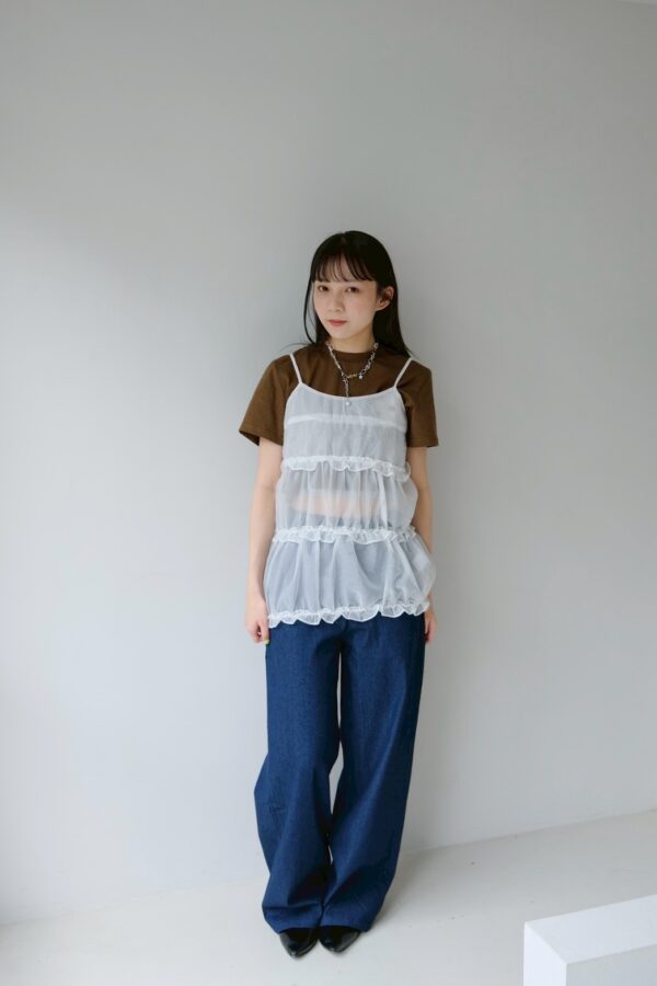 nomo ꕤ  夏日光芒！荷葉層次細肩帶背心（S/M/L）白