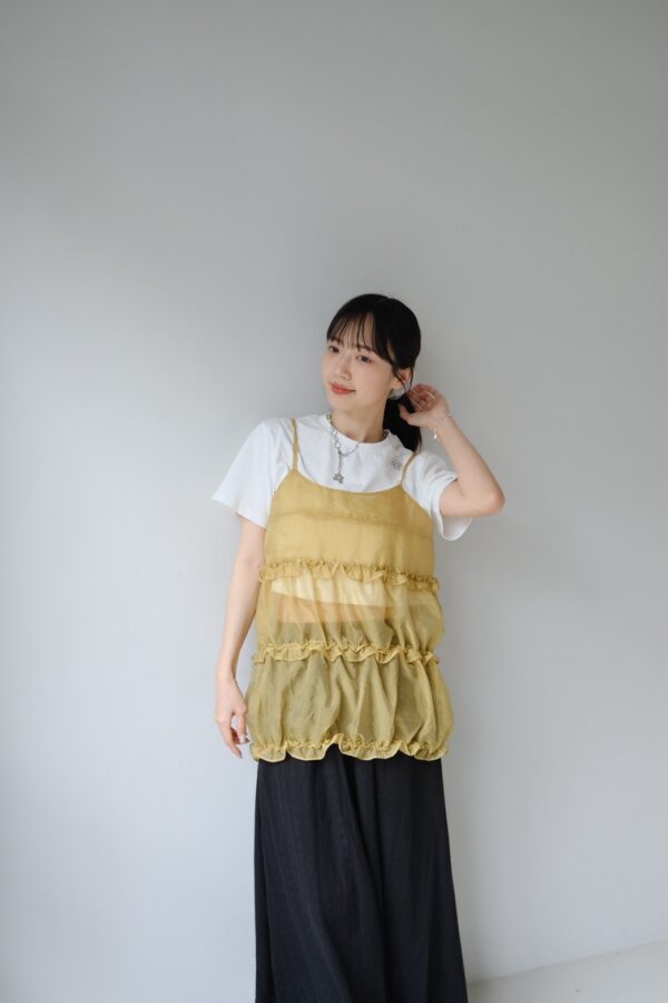 nomo ꕤ  夏日光芒！荷葉層次細肩帶背心（S/M/L）黃
