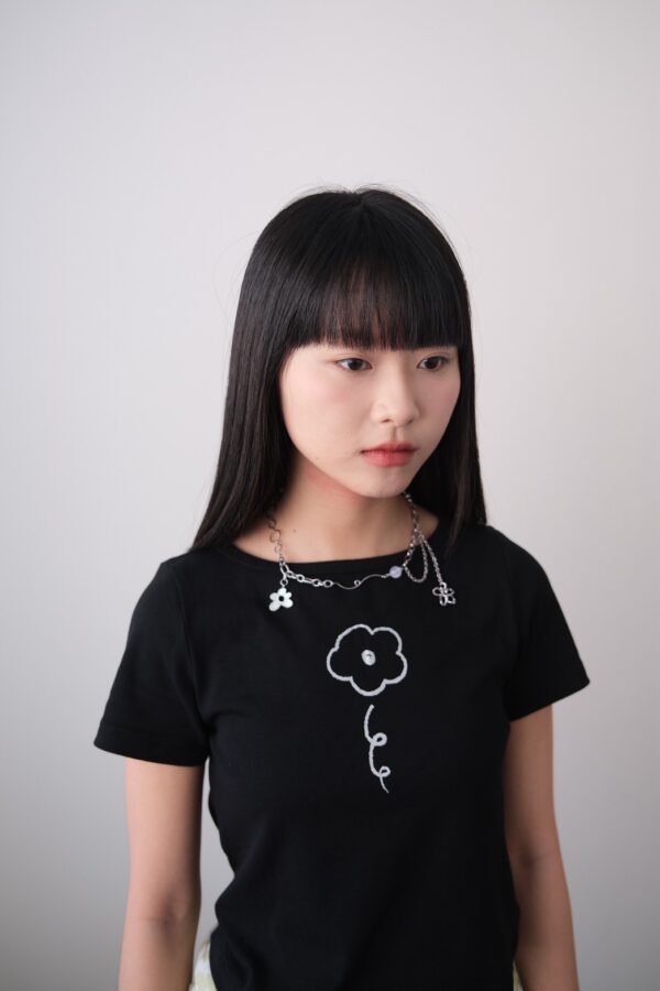nomo ꕤ 城市微光！光澤印製小花logo短袖T恤（S/M/L） 黑