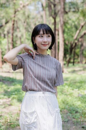 nomo ꕤ 隨性時光！小高領設計短袖上衣 （S/M/L）藍咖混色