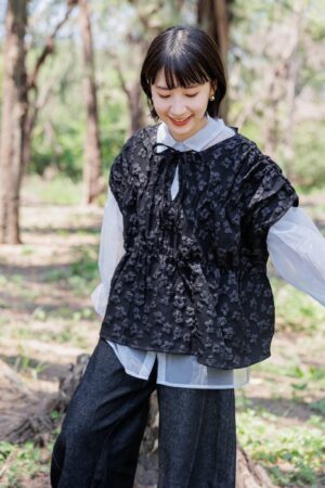 nomo ꕤ 田間野趣！緹花落肩綁帶背心