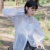 nomo ꕤ 柔和微光！澎澎袖透膚立領襯衫 藍