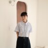 nomo ꕤ 澎然心動！澎袖綁帶短袖襯衫 白條紋