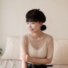 nomo ꕤ 夏花初放！立體中線蕾絲短袖上衣 卡其