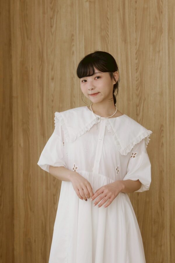 nomo ꕤ 雲上慢讀！大領片澎袖洋裝 白