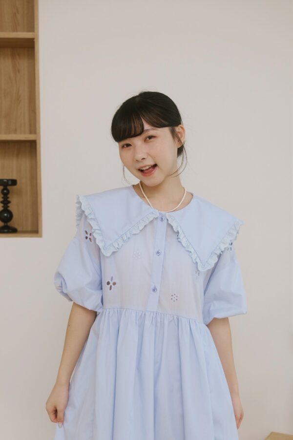 nomo ꕤ 雲上慢讀！大領片澎袖洋裝 藍