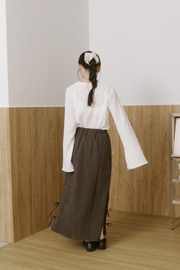 nomo ꕤ 午後薄光！2way設計傘袖織紋上衣 （S/M/L）白