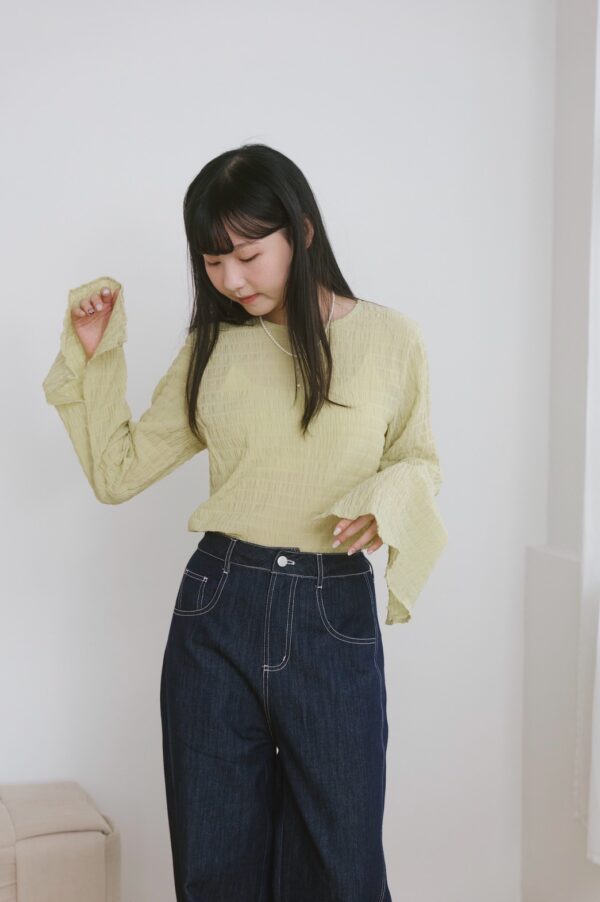 nomo ꕤ 午後薄光！2way設計傘袖織紋上衣 （S/M/L）綠