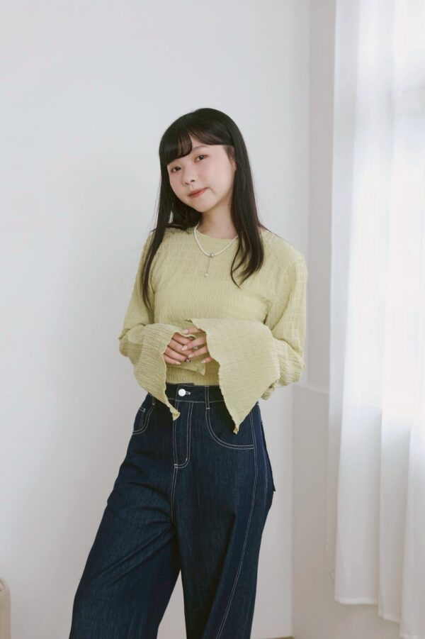 nomo ꕤ 午後薄光！2way設計傘袖織紋上衣 （S/M/L）綠