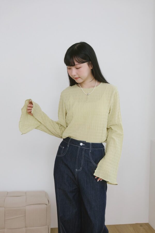 nomo ꕤ 午後薄光！2way設計傘袖織紋上衣 （S/M/L）綠