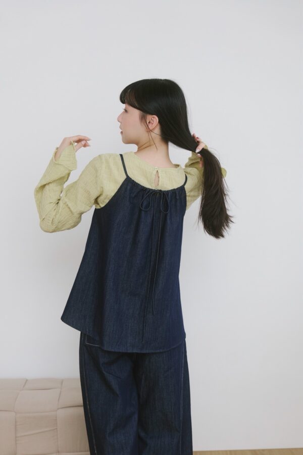 nomo ꕤ 藍調詩集！後綁帶花花牛仔背心