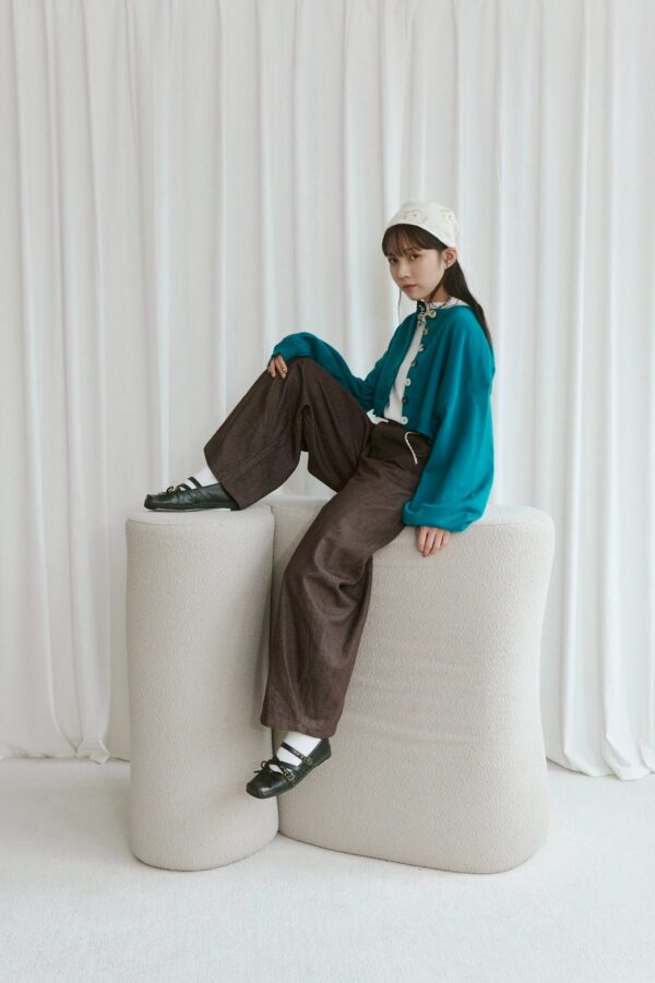 nomo ꕤ 柔軟纏繞！針織澎袖短版外套 藍綠