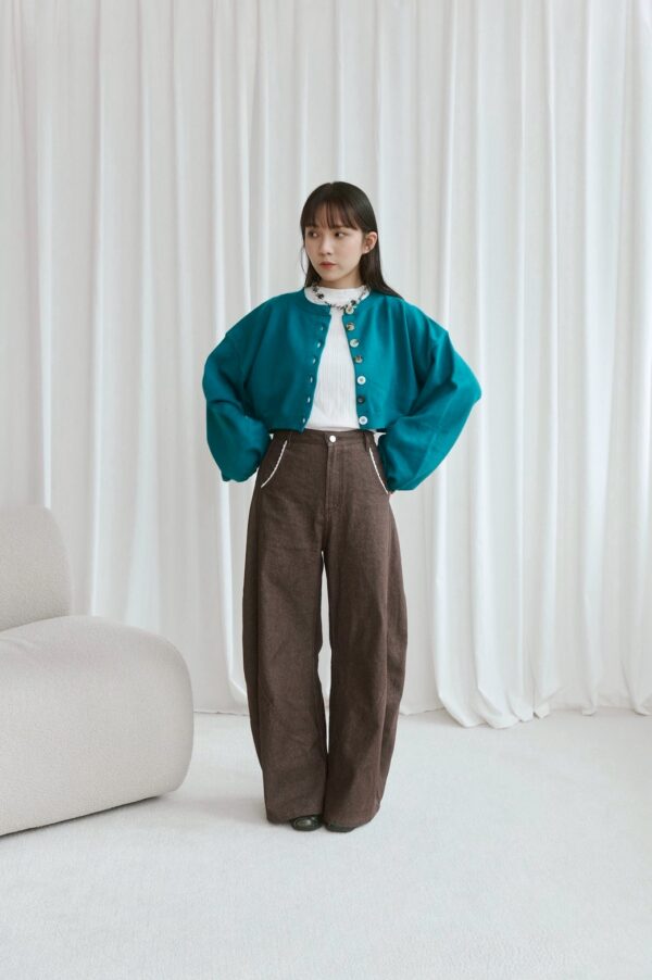 nomo ꕤ 柔軟纏繞！針織澎袖短版外套 藍綠