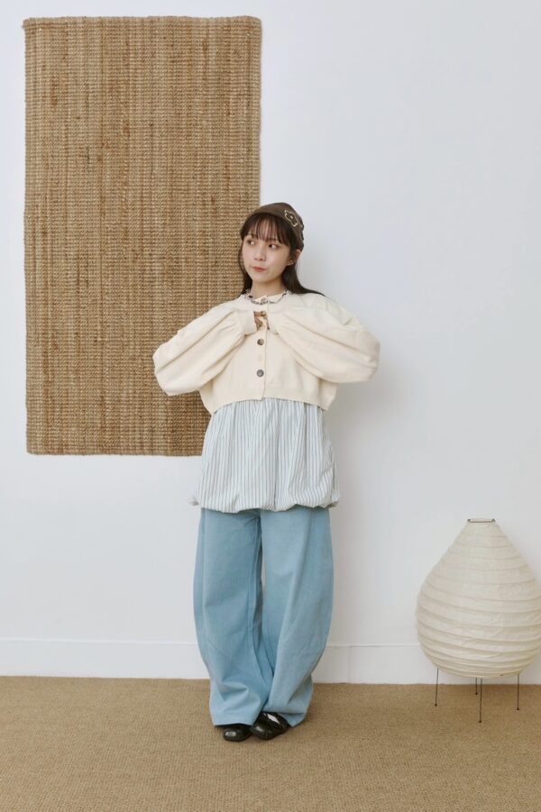 nomo ꕤ 柔軟纏繞！針織澎袖短版外套 米白