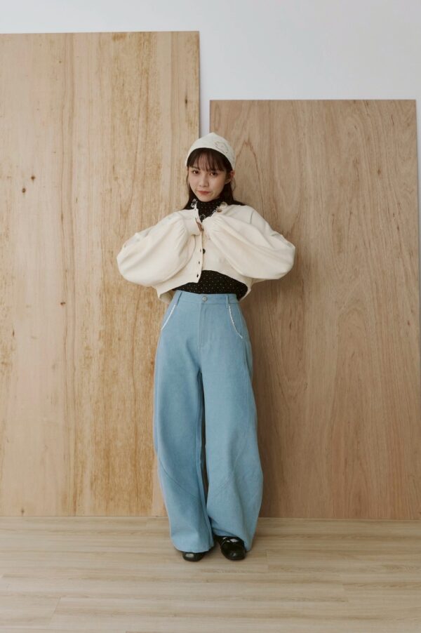 nomo ꕤ 柔軟纏繞！針織澎袖短版外套 米白