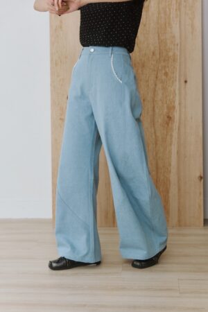 自由足跡！寬版牛仔丹寧錐形褲 淺丹寧 （S/M/L）