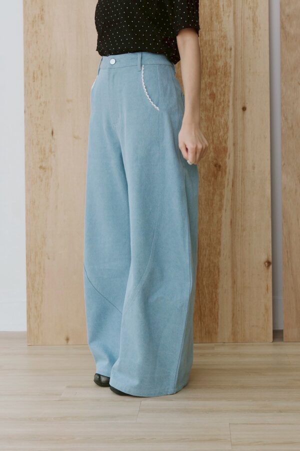 自由足跡！寬版牛仔丹寧錐形褲 淺丹寧 （S/M/L）