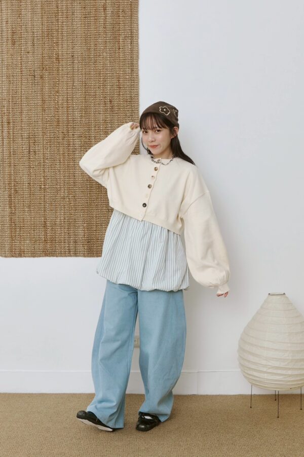 nomo ꕤ 柔軟纏繞！針織澎袖短版外套 米白