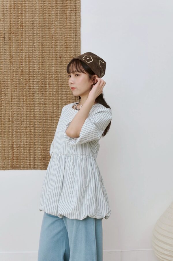 nomo ꕤ 氣泡時光！下擺澎澎設計五分袖上衣 條紋