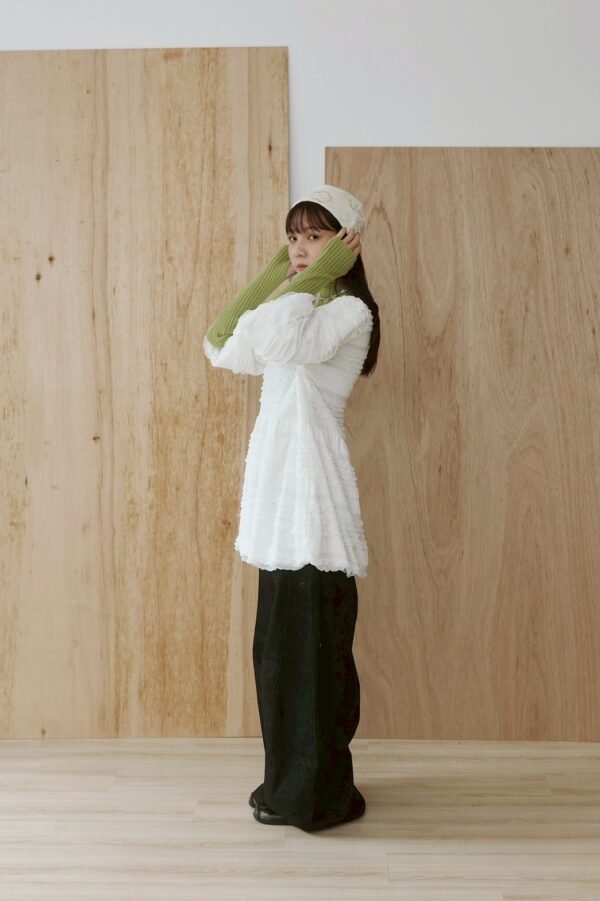 nomo ꕤ 氣泡時光！下擺澎澎設計五分袖上衣 白