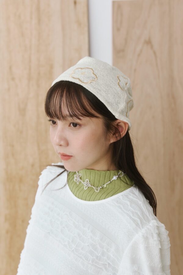 nomo ꕤ 冬日花開！彈性針織花花毛帽 杏色