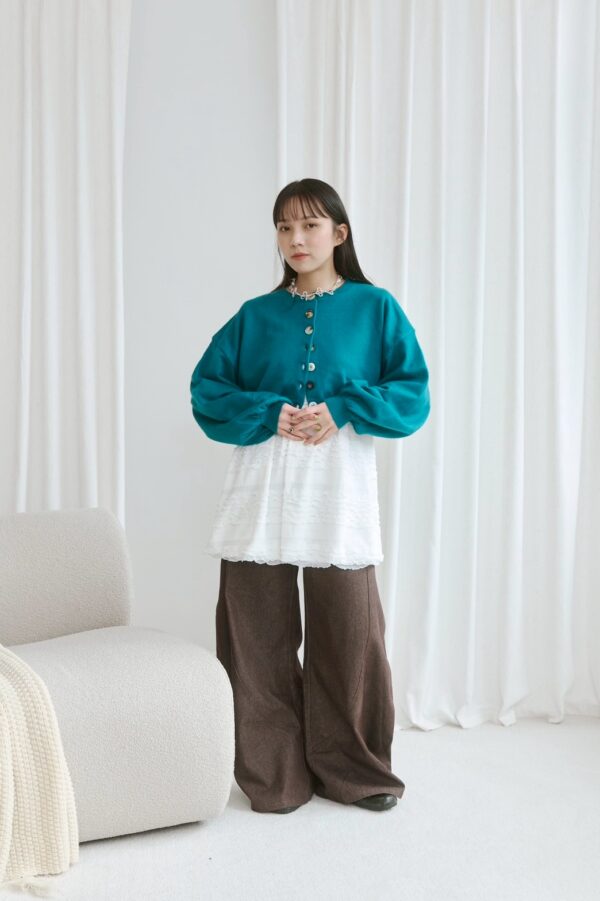 nomo ꕤ 柔軟纏繞！針織澎袖短版外套 藍綠