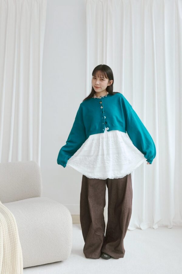 nomo ꕤ 氣泡時光！下擺澎澎設計五分袖上衣 白