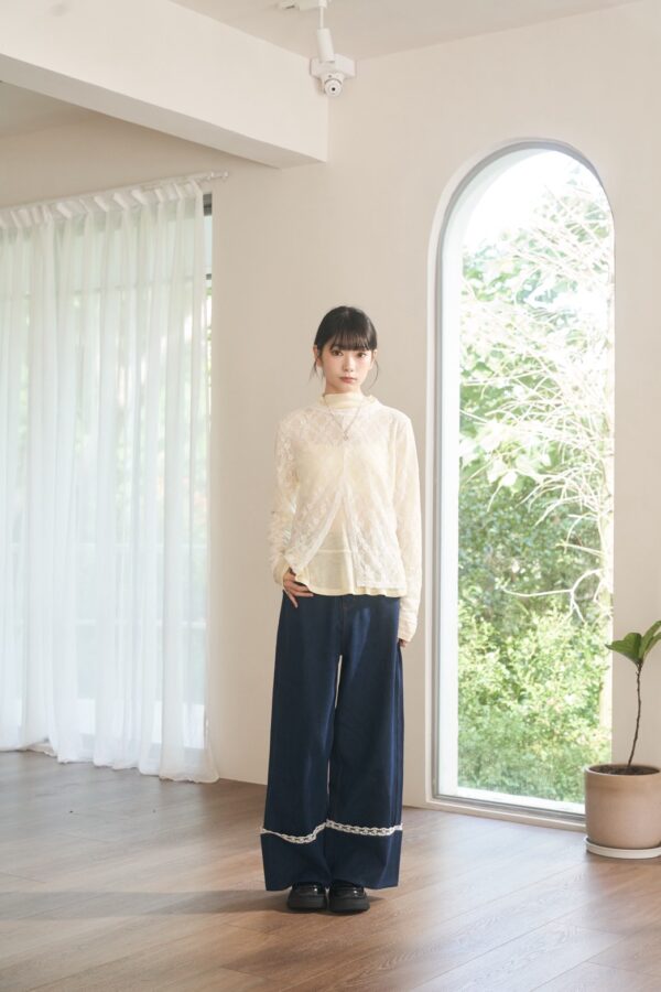 nomo ꕤ 藍野柔波！反摺蕾絲牛仔褲（S/M/L）