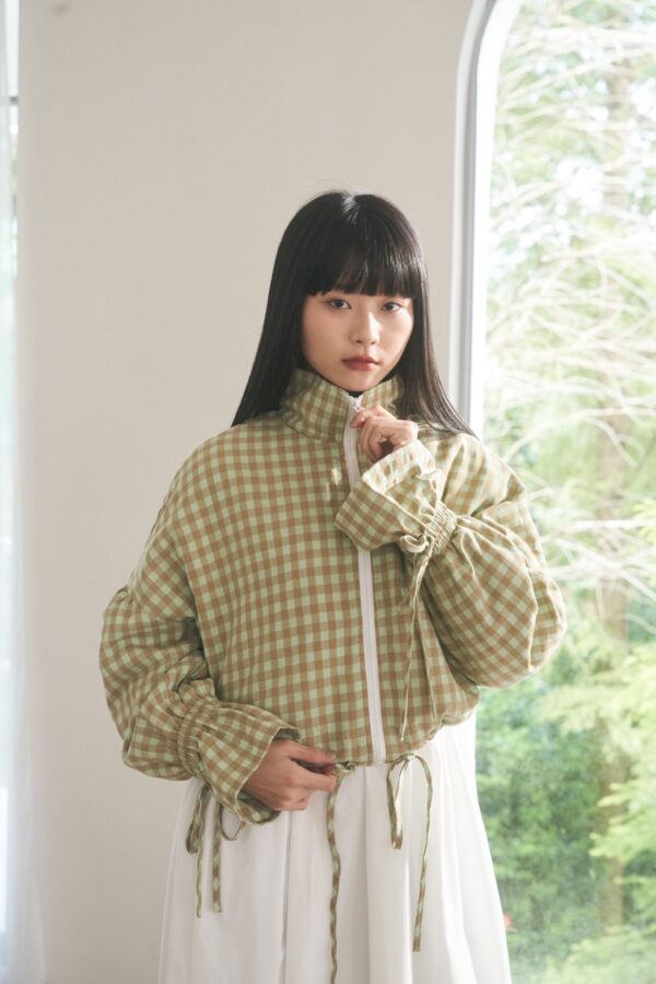 nomo ꕤ 焦糖格調！輕厚鋪棉格子外套 綠格子