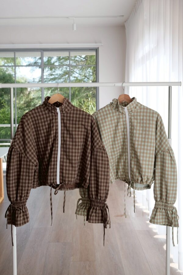 nomo ꕤ 焦糖格調！輕厚鋪棉格子外套 綠格子