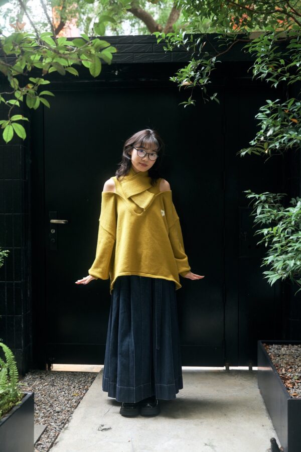 nomo ꕤ 秘密花園！假兩件針織挖肩logo毛衣 綠