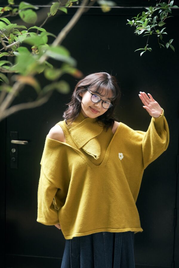 nomo ꕤ 秘密花園！假兩件針織挖肩logo毛衣 綠