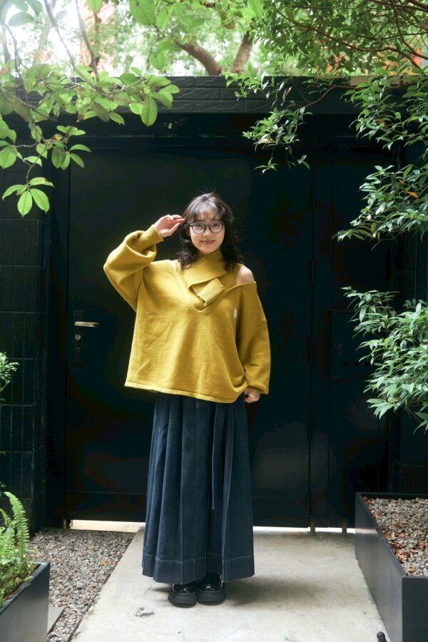 nomo ꕤ 秘密花園！假兩件針織挖肩logo毛衣 綠