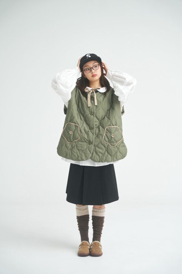 nomo ꕤ 暖途拾花！可拆袖鋪棉外套 綠