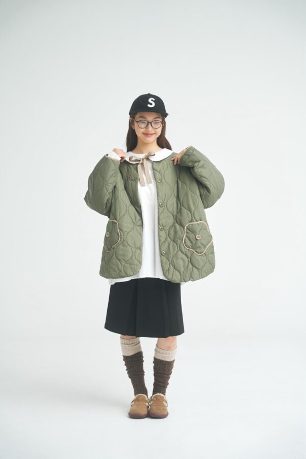 nomo ꕤ 暖途拾花！可拆袖鋪棉外套 綠